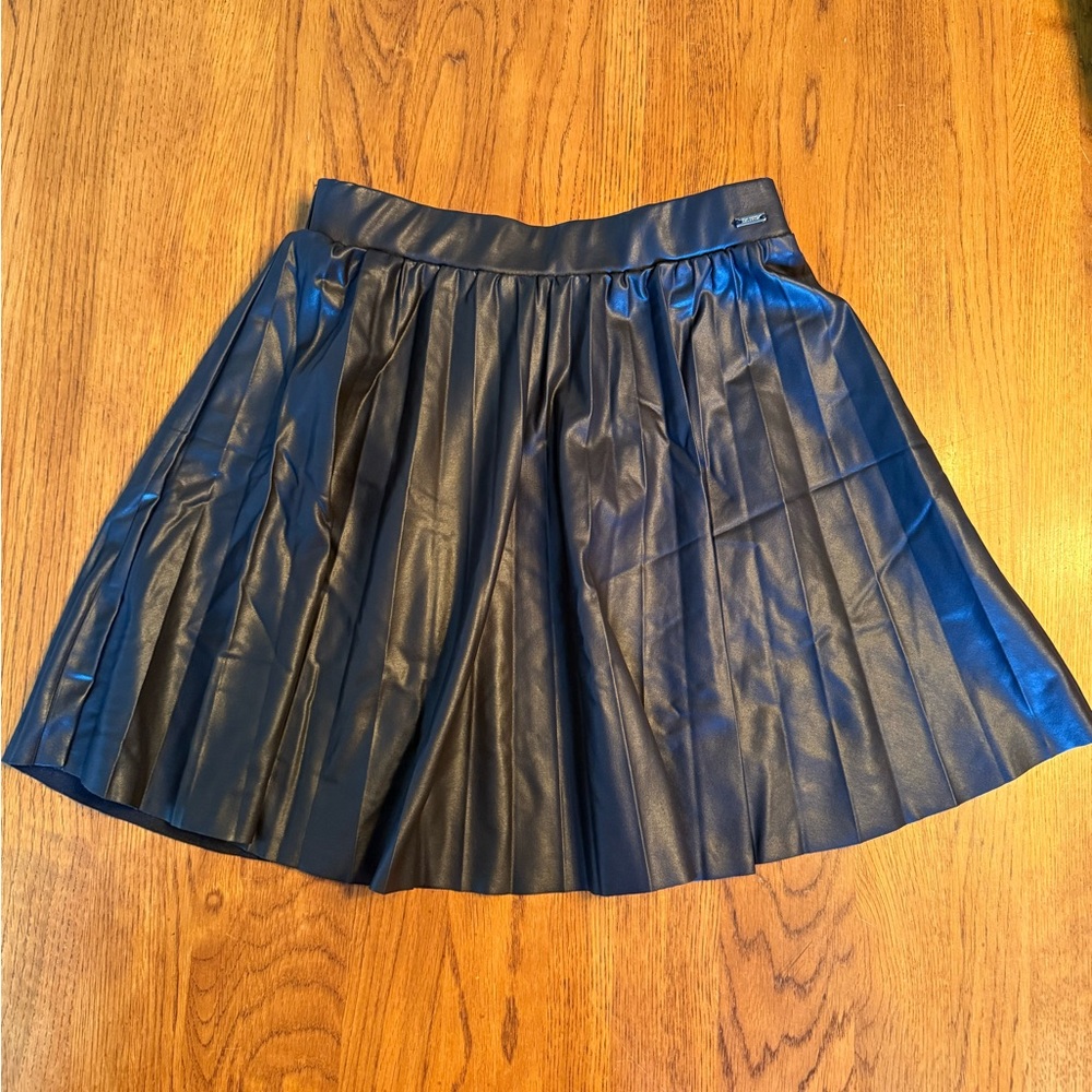 Zara Black Faux Leather Pleated Skirt